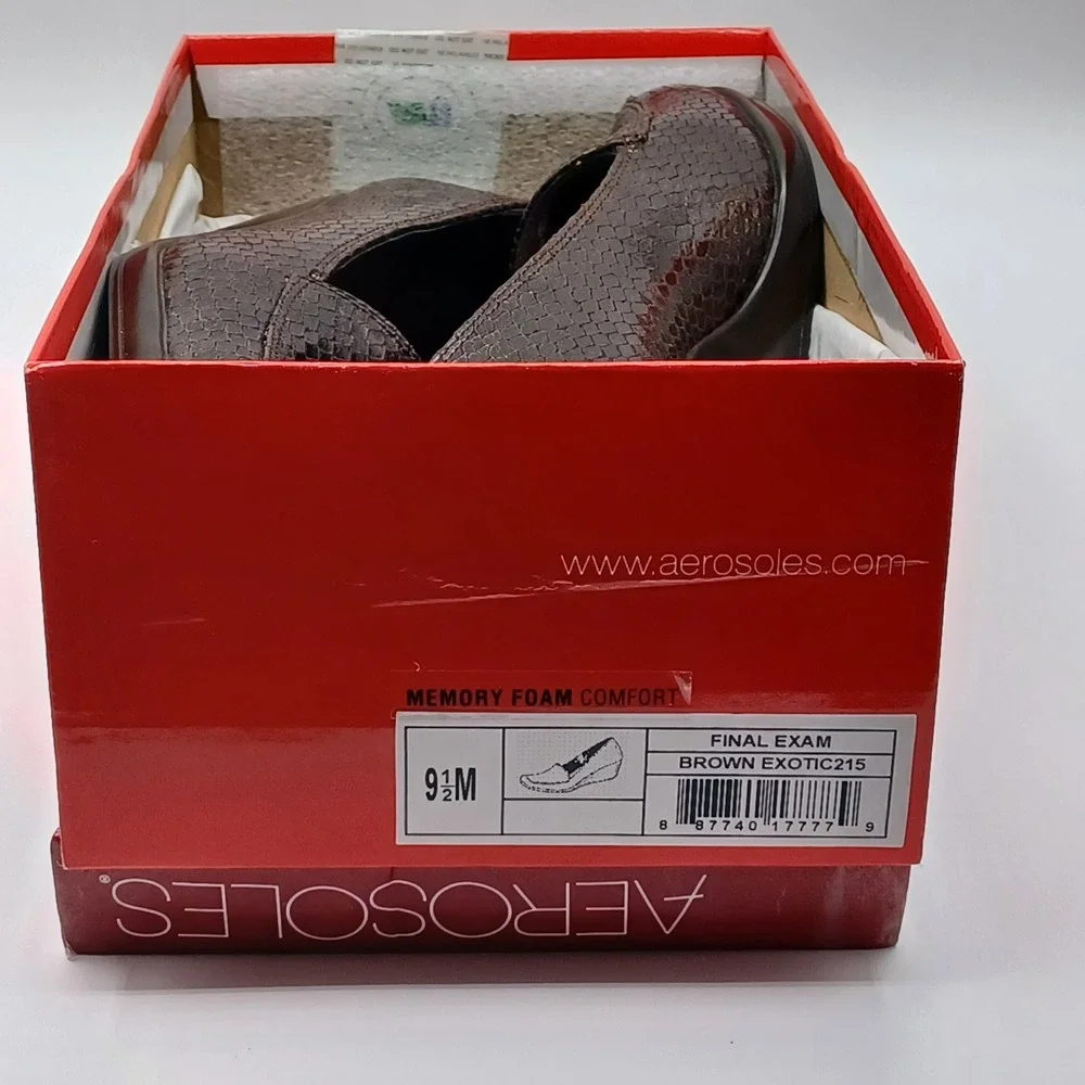 Aerosoles Final Exam Wedge Loafers Womens 9.5M Brown New Snakeskin Memory Foam‎
